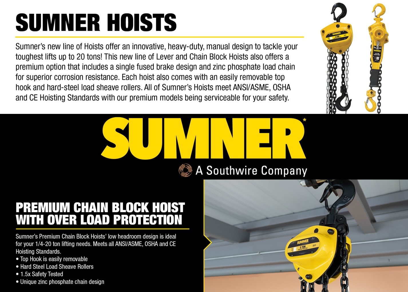 SUMNER 1 1/2Ton Chain Hoist with 10 ft. Lift and Overload Protection